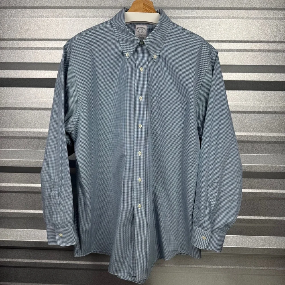 Brooks Brothers Regent Non-Iron Supima Cotton Blue Gingham Dress Shirt 17-34 - Picture 4 of 11